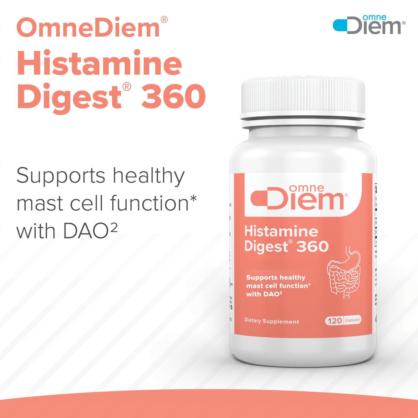 Omne Diem Histamine Digest 360 - Mastcell 360 - Diamine Oxidase & Vitamin B6 120 DR Capsules