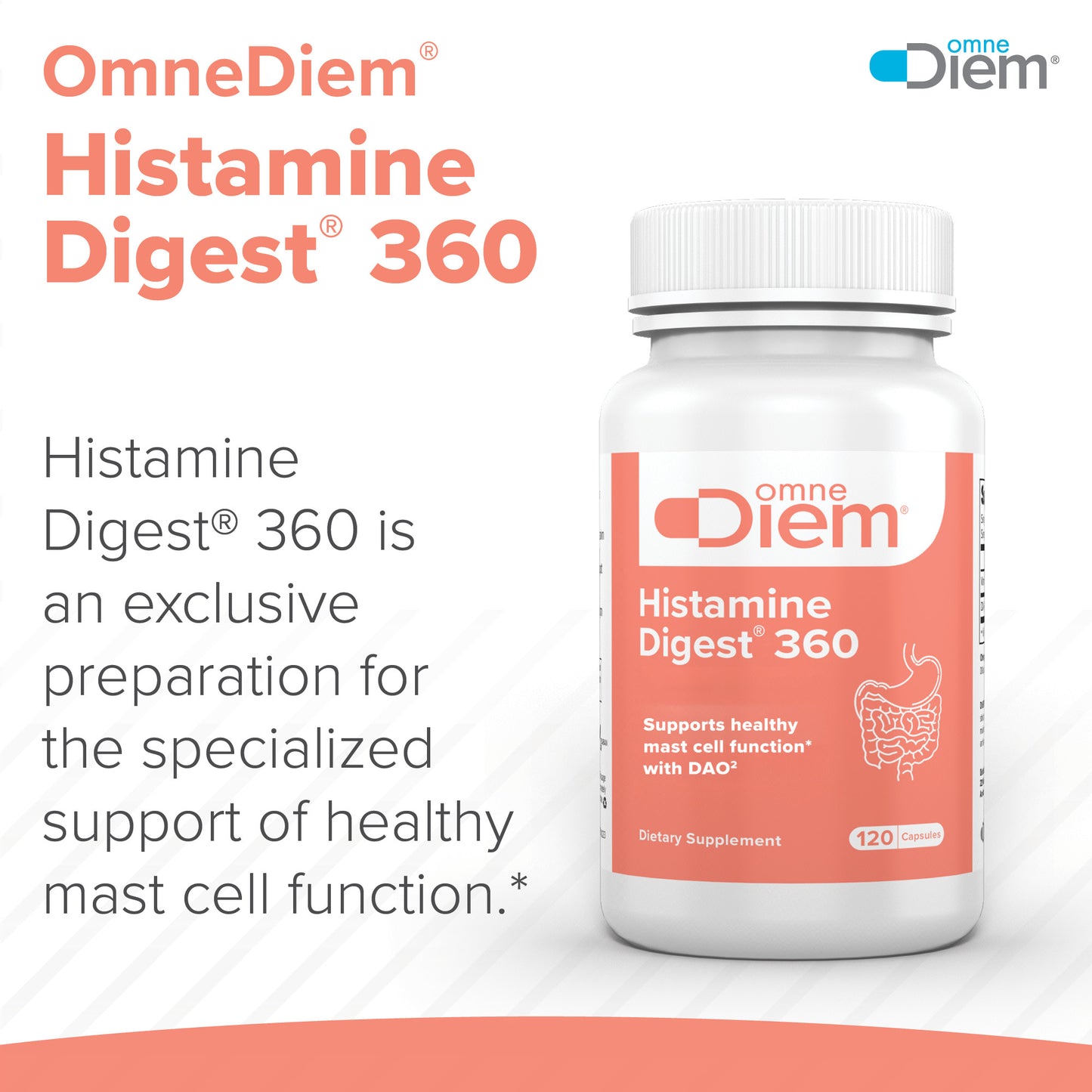 Omne Diem Histamine Digest 360 - Mastcell 360 - Diamine Oxidase & Vitamin B6 120 DR Capsules