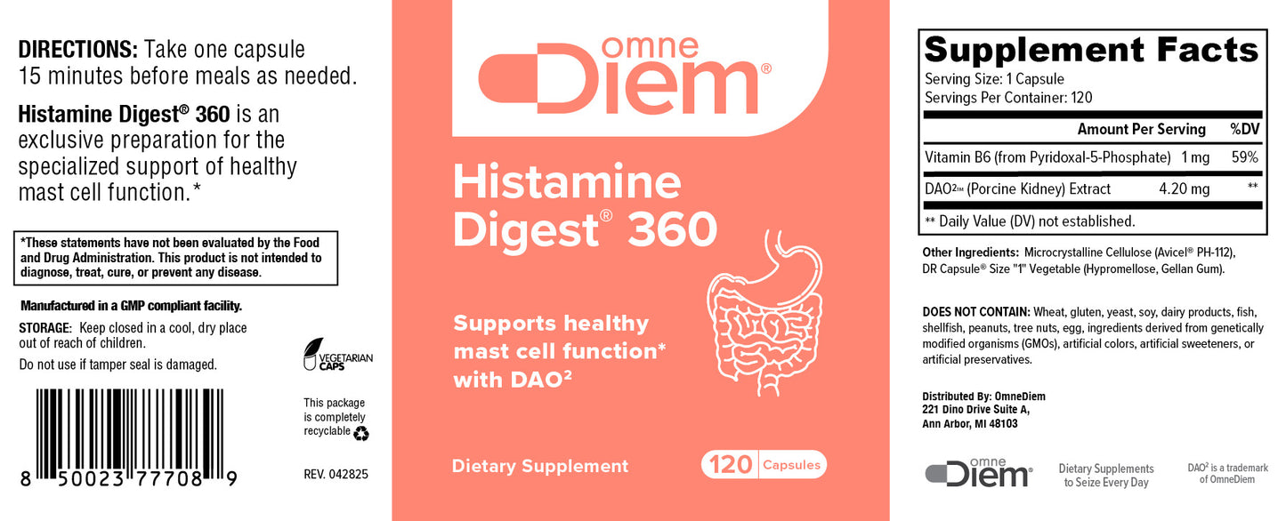 Histamine Digest 360 - Mastcell 360 - Diamine Oxidase & Vitamin B6 120 DR Capsules S, BwP